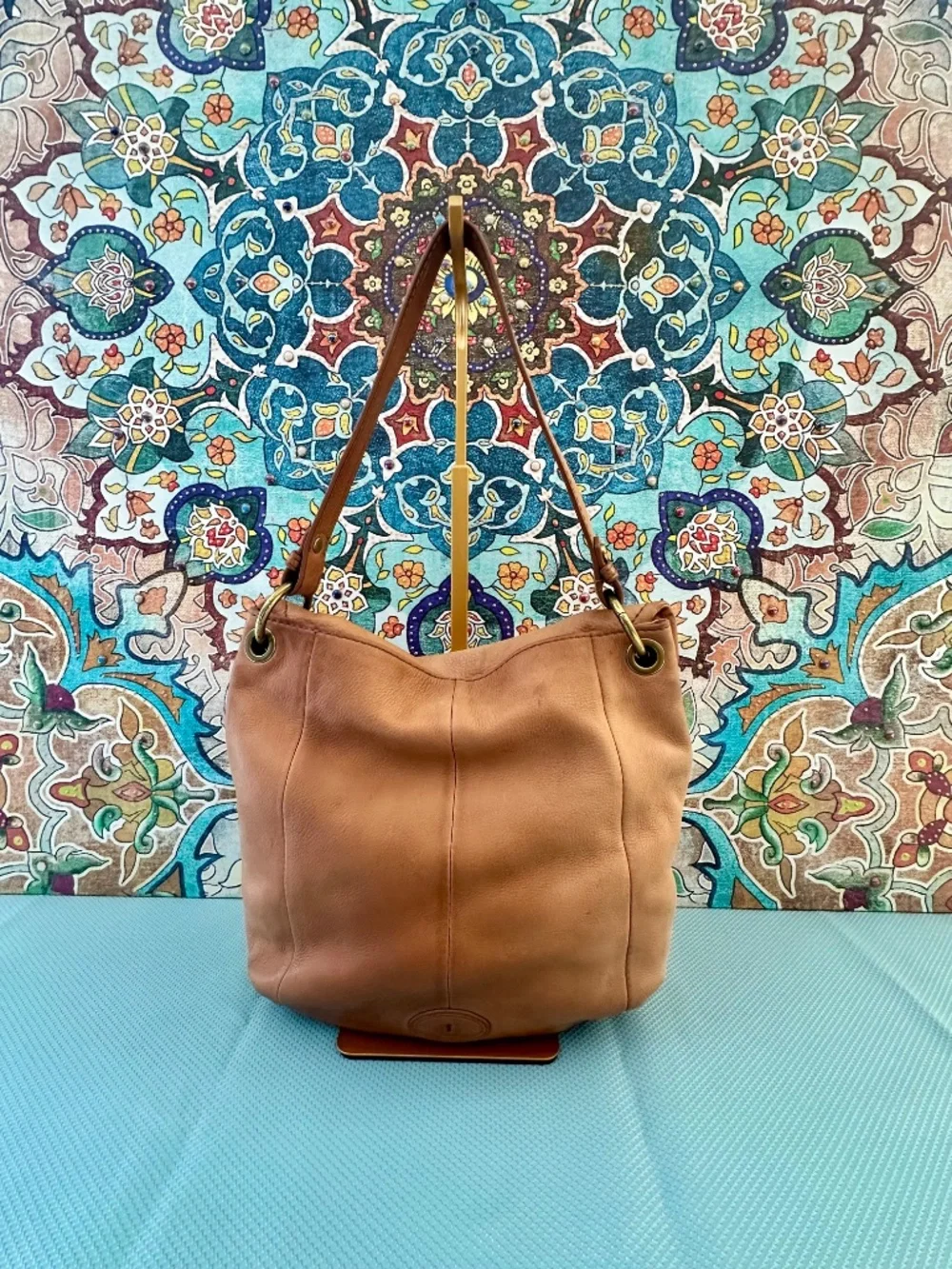 Fossil Taupe Leather Shoulder Flap Hobo